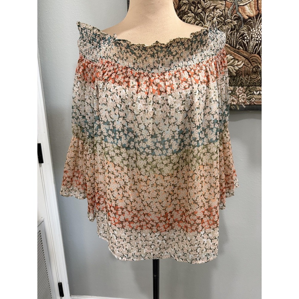 Vince Camuto Blouse Womens See Measurements Multicolor Floral Off Shoulder Top